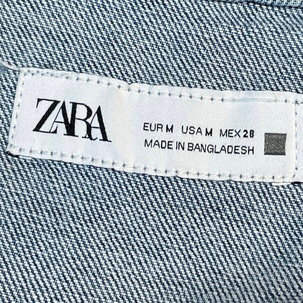 Zara Women's Blue Denim Jean Short Sleeve Button Down A Line Mini Dress Size M