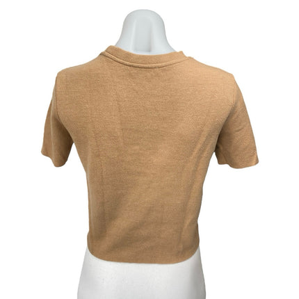 Zara Tan Short Sleeve Pearl Beaded Embellished Knit T Shirt Tee Top Size S