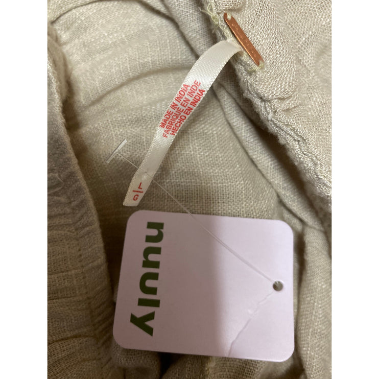 Free People Beige Linen Boho Hippie Pleated High Rise Straight Midi Dress Size L