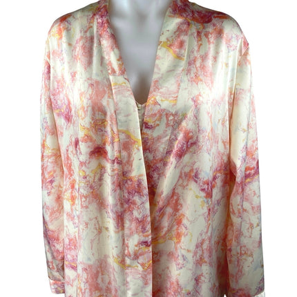 Stars Above Multicolor Silky Satin Marble Print 2Pc Sleepwear Robe Set Size M