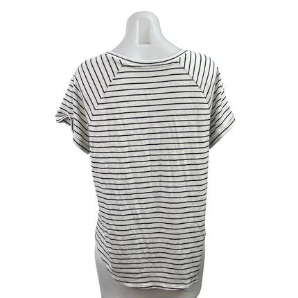 Ann Taylor LOFT Women's White Sriped Scoop Neck Short Sleeve Tee T-Shirt Top M