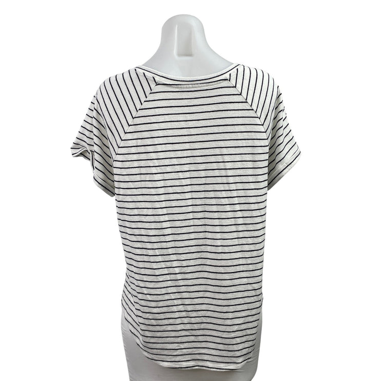 Ann Taylor LOFT Women's White Sriped Scoop Neck Short Sleeve Tee T-Shirt Top M