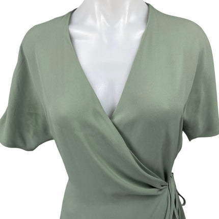 Aritzia Babaton Wallace Sage Green Short Sleeve V-Neck Knee Length Wrap Dress M