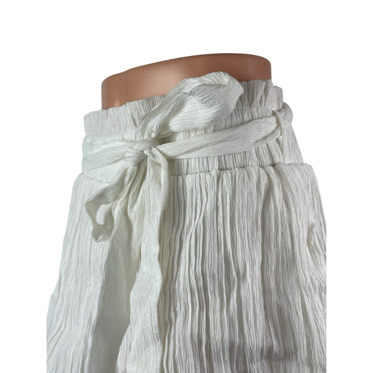Lulus Womens White Shirred Ruffled Tie Waist High Rise Mini A-Line Skort Skirt L