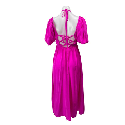 Whistles Cecille 100% Silk Womens Pink Short Puff Sleeves Halter Midi Dress Sz 4