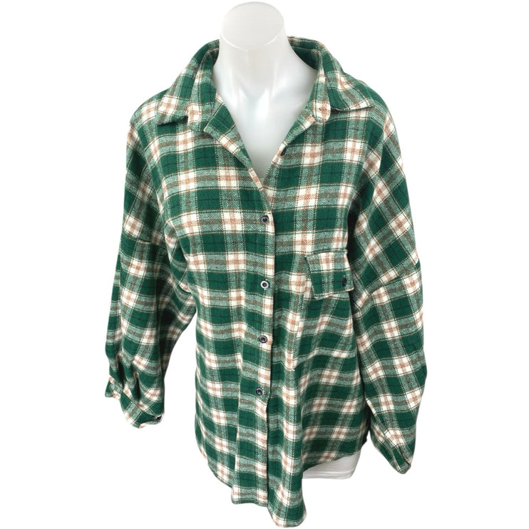 Lioness Green Plaid Checkered Flannel Long Sleeve Button Down Shirt Jacket Sz XL