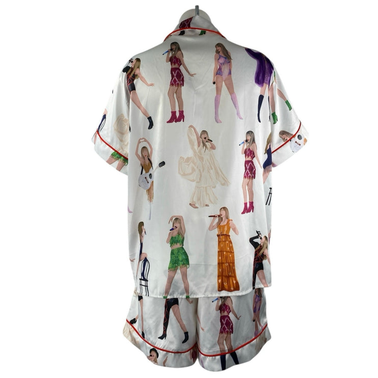 NEW She Show Taylor Swift Era White Satin Short Sleeve Sleepwear Pajamas Set M