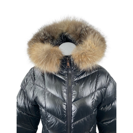 Moncler Women's Black Faux Fur Hoodie Long Sleeve Full Zip Puffer Coat Jacket 2