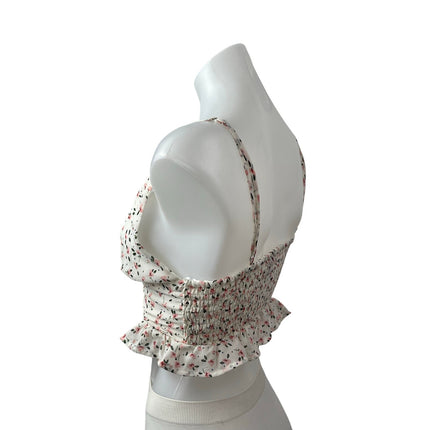 Princess Polly Women's White Floral Sleeveless Smocked Peplum Ruffle Crop Top 8