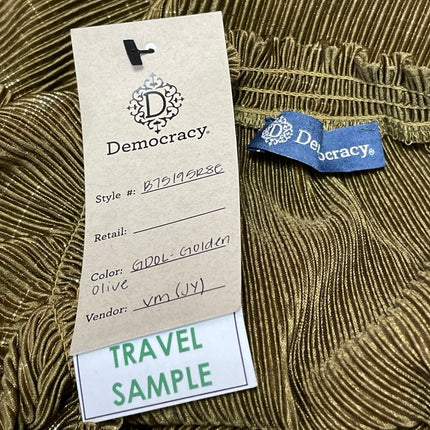 NEW Democracy Olive Green Short Cap Sleeve Ruffle Pleated Blouse Top Size M