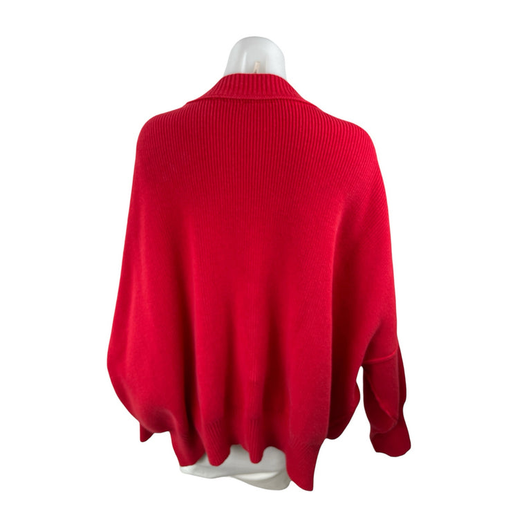 Free People Women's Red Ribbed Mock Neck Long Sleeve Sweatshirt Sweater Top M