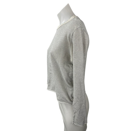 Monrow Women's Gray Kiss Mark Long Sleeve Crew Striped T Shirt Tee Top Size S