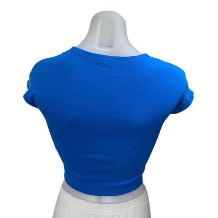 Zara Women's Blue Short Sleeve Crew Neck Knit T Shirt Tee Crop Top Size M