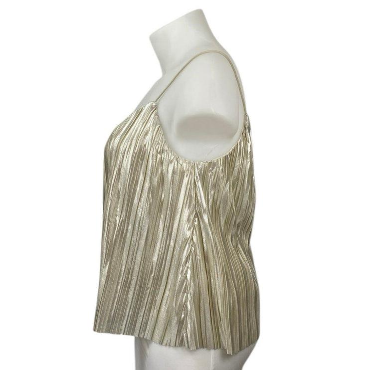 4SI3NNA Women's Gold Metallic Pleated Sleeveless Cami Camisole Crop tank Top XL