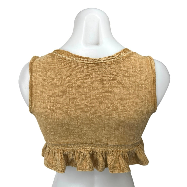 Zara Brown Sleeveless Deep V Boho Ruffle Peplum Vest Crop Tank Top Size XS