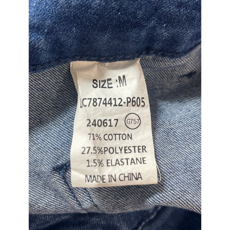 Luvamia Women's Blue High Waisted Cropped Flared Wide Leg Denim Jeans Pants Sz M