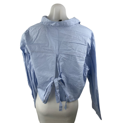 H&M Divided Womens Blue Cotton Long Sleeve Collared Crop Button Down Shirt Top L