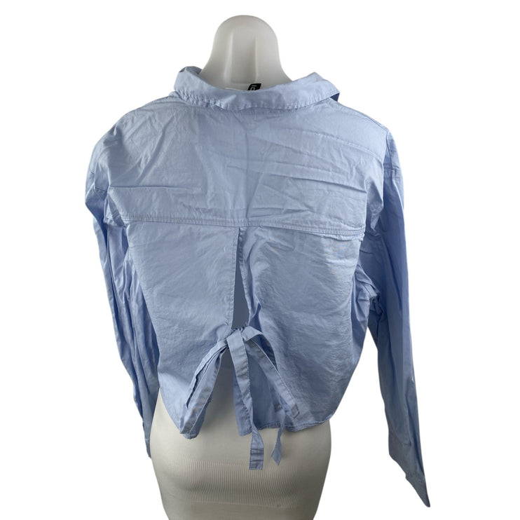 H&M Divided Womens Blue Cotton Long Sleeve Collared Crop Button Down Shirt Top L