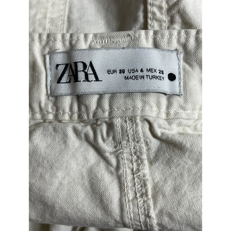 Zara Women's White High Waisted Barrel Baggy Wide Leg Trousers Pants Size 4