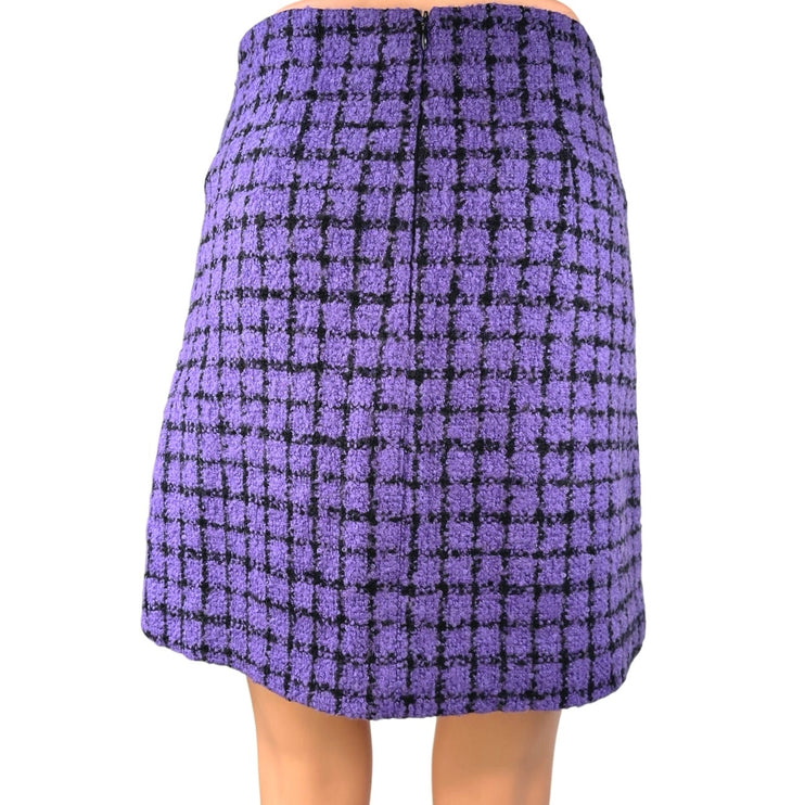 Sandro Purple Checkered Plaid Tweed Straight Pencil Knee length Mini Skirt Sz 36