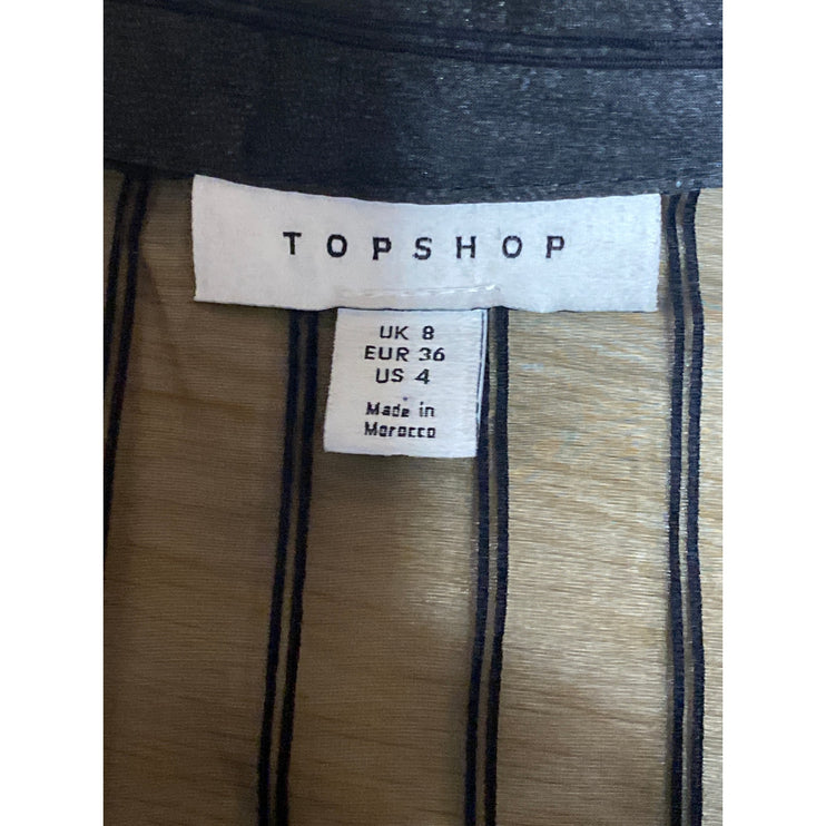 Topshop Women's Black Sheer Mesh Striped Long Sleeve Button Down Tunic Dress 4