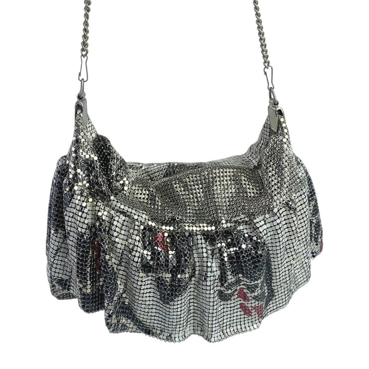Women's Silver Metallic Mesh Chain Shoulder Evening Prom Purse Handbag OS