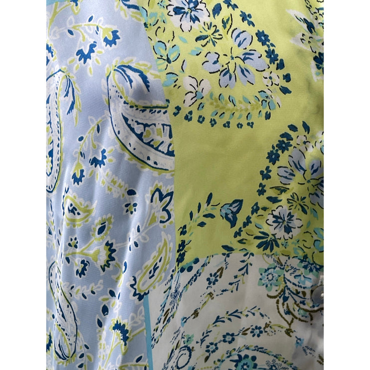 Zara Green Floral Paisley Colorblock Long Sleeve Button Down Shirt Top Size S