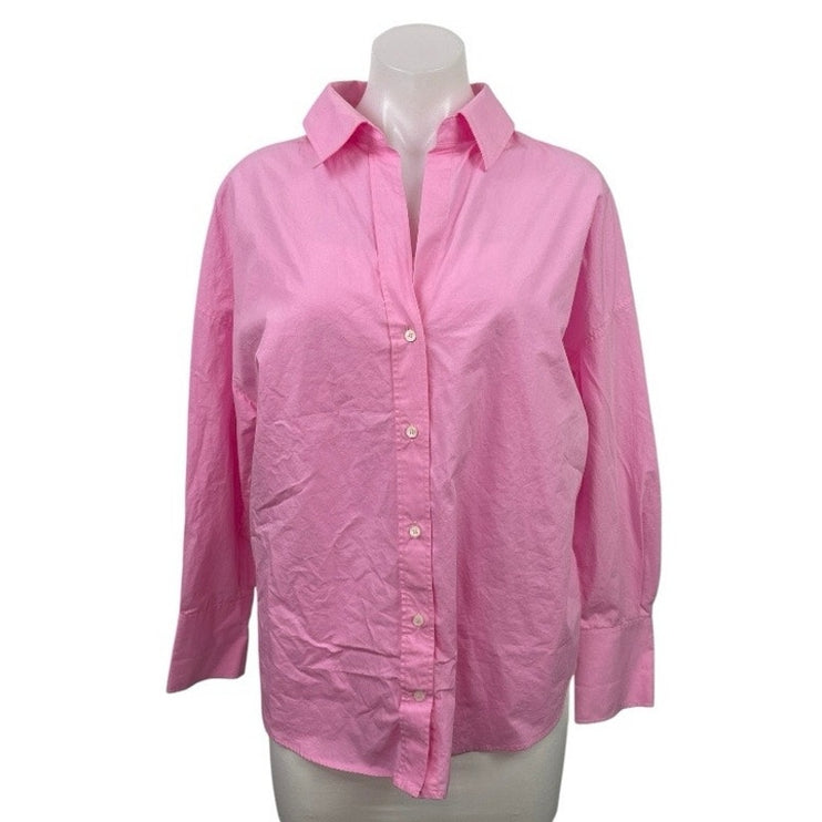Zara Women's Pink Relaxed Collared Long Sleeve Button Down Shirt Top Size M