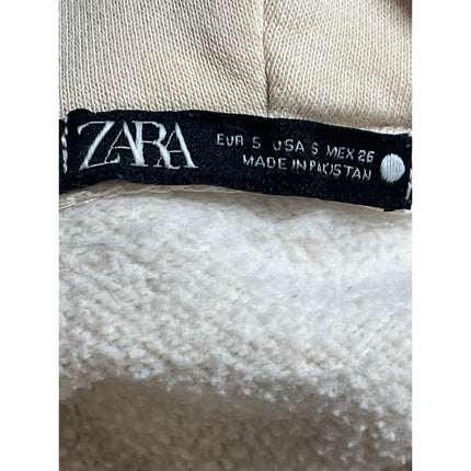 Zara Women's Beige Fleece Long Sleeve Loose Hoodie Hooded Sweatshirt Top Size S