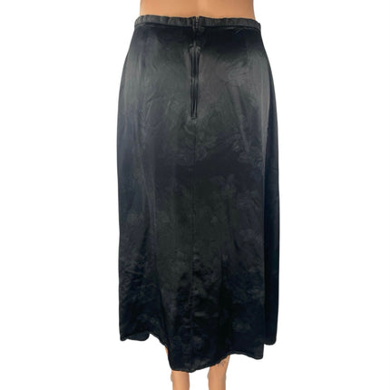 Bentley Women's Black Silky Satin Floral Zipper Midi A-Line Slip Skirt Size S