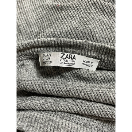 Zara Gray Ribbed Crew Neck Short Sleeve SlimTunic  Baby Tee Basic T-Shirt Top S