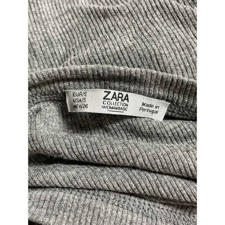 Zara Gray Ribbed Crew Neck Short Sleeve SlimTunic  Baby Tee Basic T-Shirt Top S