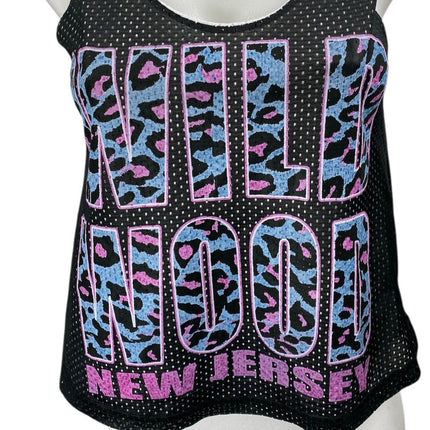 Wild Wood New Jersey Black Leopard Animal Print Graphic Eyelet Tank Top Size S