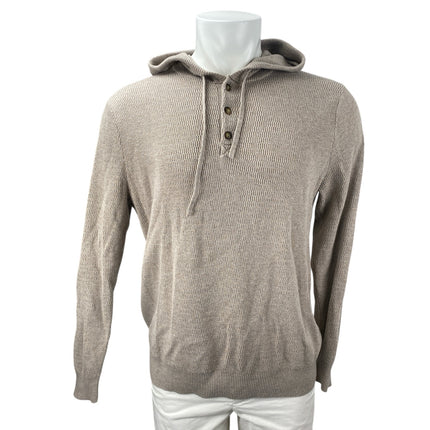 Hawker Rye Brown Tan Waffle Knit Hooded Long Sleeve Henley Sweatshirt Sweater L