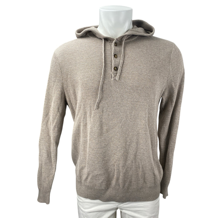 Hawker Rye Brown Tan Waffle Knit Hooded Long Sleeve Henley Sweatshirt Sweater L