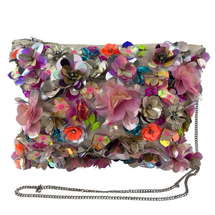 Accessorize London Multicolor Floral 3D Evening Clutch Wristlet Pouch Handbag OS