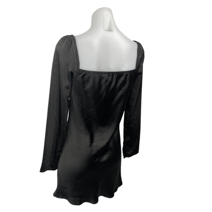 Princess Polly Black Silk Satin Long Sleeve Cowl Neck Mini Slip Dress Size 4