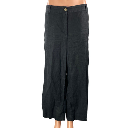 J.Jill Love Linen 100% Linen Black High Rise Baggy Wide Leg Trouser Pants Sz L
