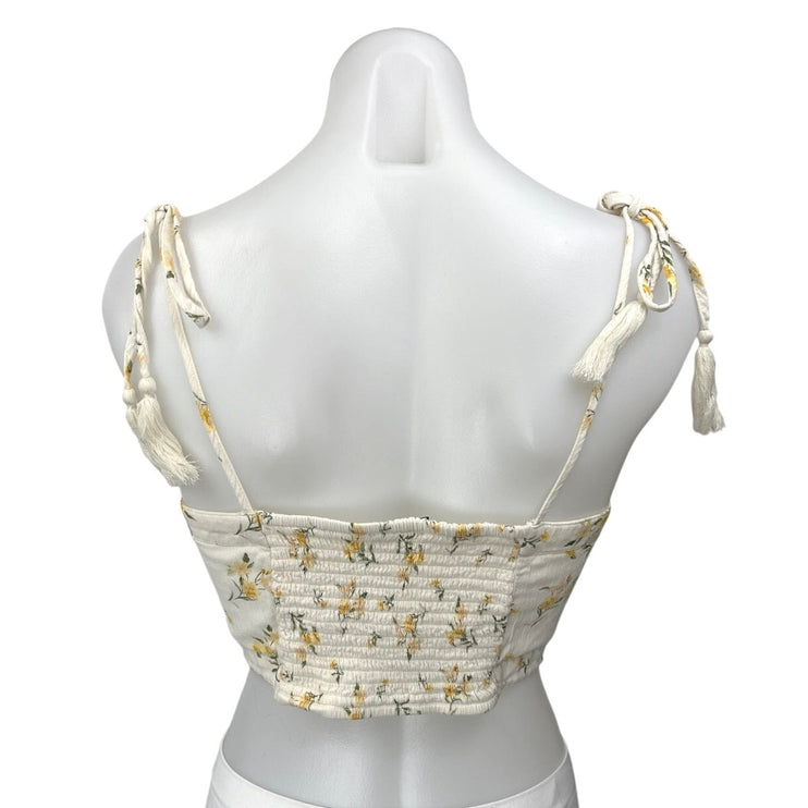 American Eagle Outfitters White Floral Sleeveless Cami Camisole Crop Tank Top M