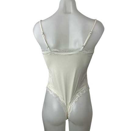 Suuksess Women's Cream Lace Trim Thong Cami Camisole Tank Bodysuit Top Size M