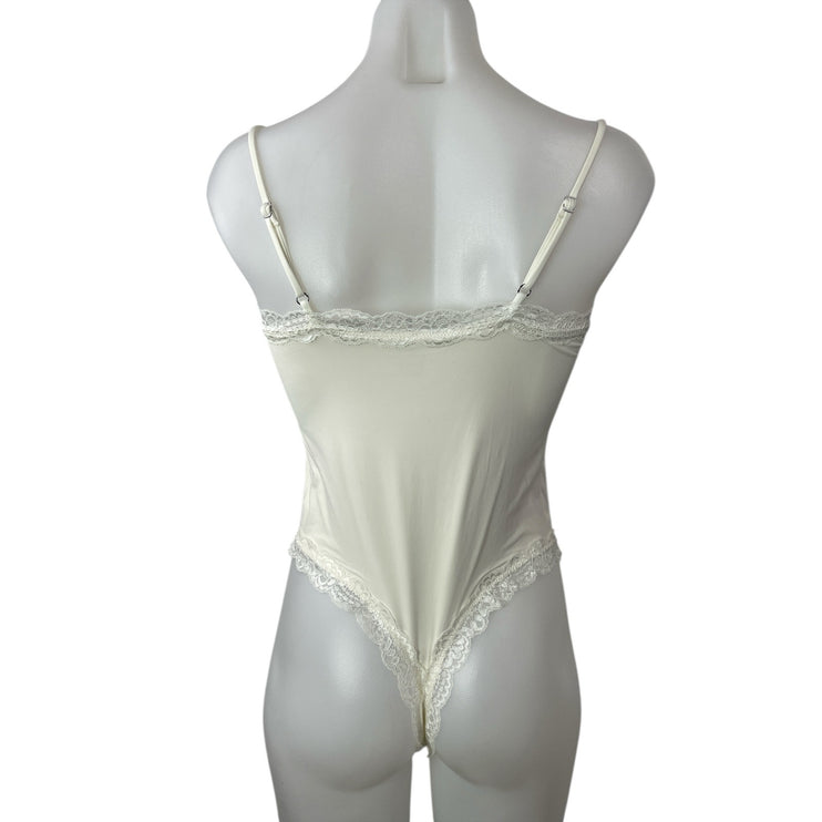Suuksess Women's Cream Lace Trim Thong Cami Camisole Tank Bodysuit Top Size M