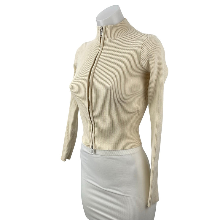 Brandy Melville Cream Ribbed Mock Neck Long Sleeve Cardigan Sweater Jacket Sz S