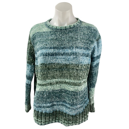 Style & Co Woemn's Green Striped Knit Crewneck Long Sleeve Knit Sweater Top Sz S