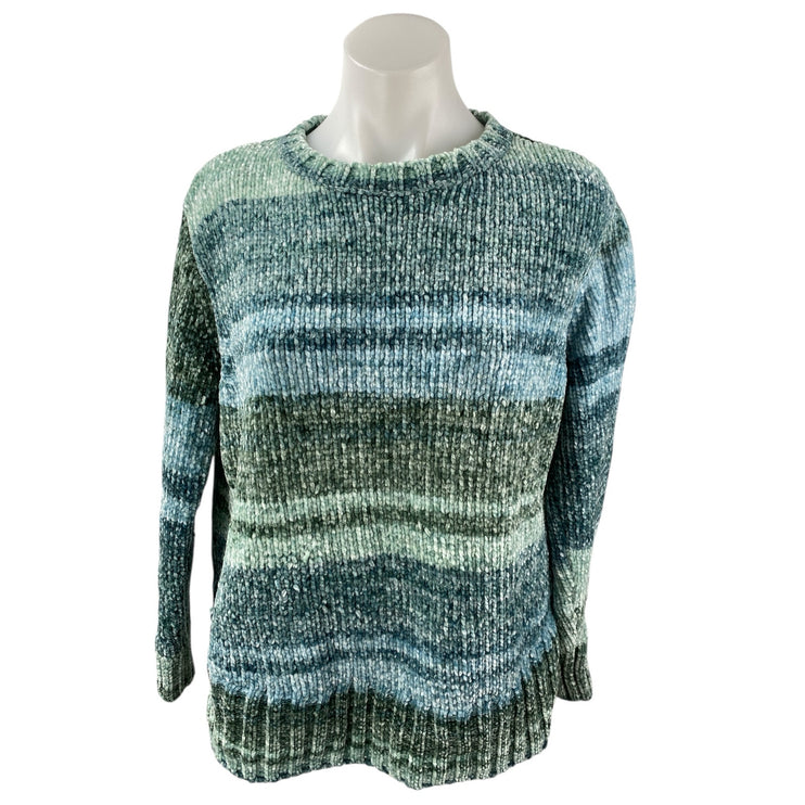 Style & Co Woemn's Green Striped Knit Crewneck Long Sleeve Knit Sweater Top Sz S