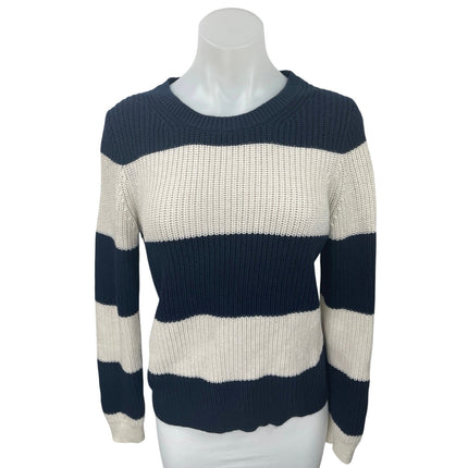 J.Crew Navy Blue White Striped Colorblock Crew Neck Pullover Sweater Top Size M