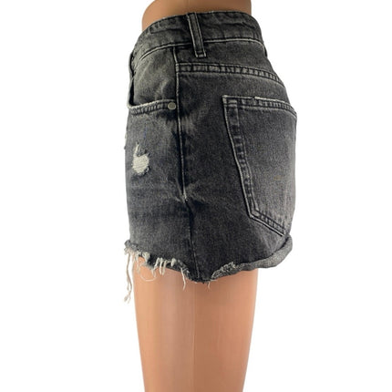 Zara Womens Black Washed Distressed High Rise Raw Hem Cutoff Denim Jean Shorts 4