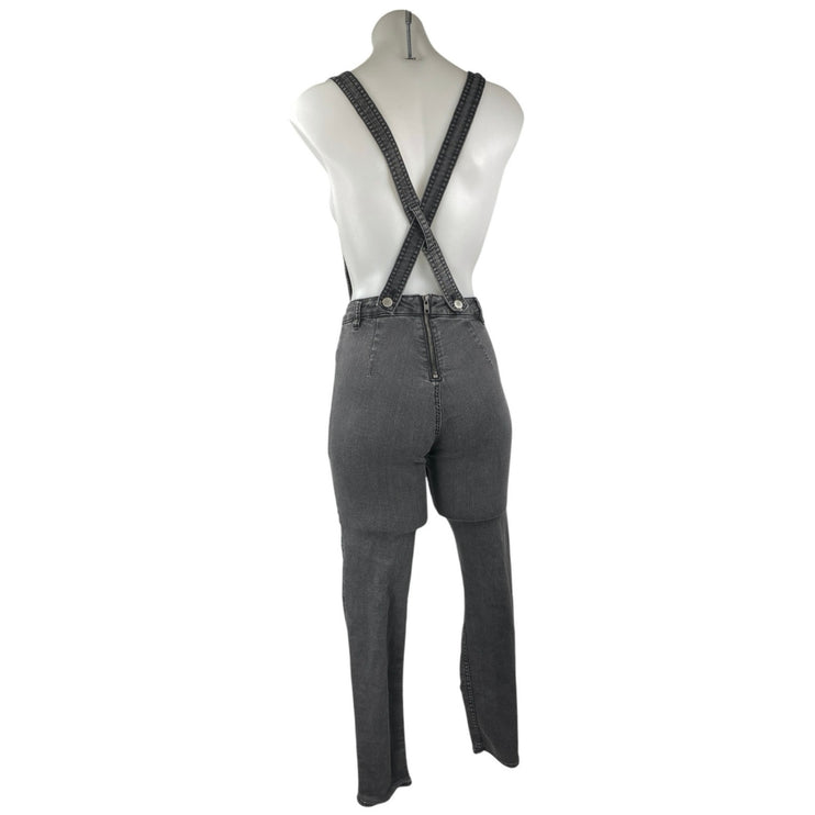 H&M Divided Black Sleeveless Ankle Zip Skinny Denim Jeans Overalls Jumpsuit Sz 4