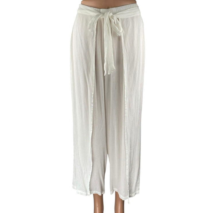Blue Island Women's White Wide Leg High Waist Crop Ankle Trousers Pants Size S