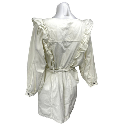 Free People Imogene Cream Mini Dress Long Sleeve Ruffle Zip Mini Sheath Dress S