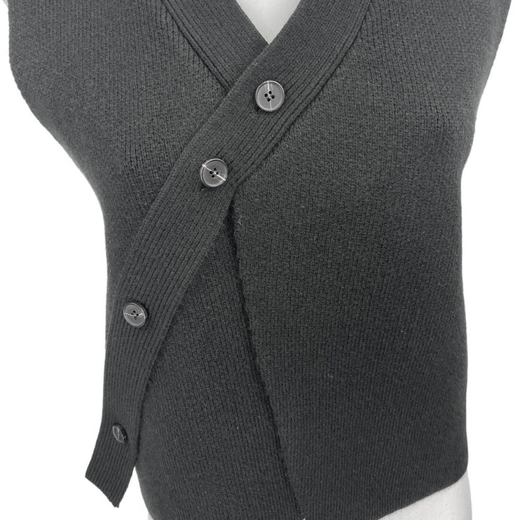NEW S. Deer Womens Black Sleeveless Knit Asymmetric Button Up Cardigan Sweater S